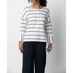 Habitat Sweater Womens Large Navy Blue Striped French Terry Boxy Cotton Nautical